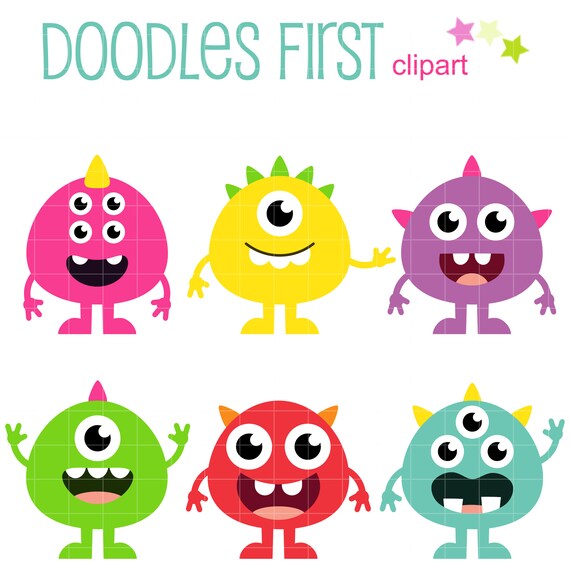 Cute Baby Monsters Digital Clip Art For Scrapbooking Card Etsy