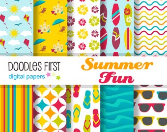 Summer Fun Digital Paper Pack Includes 10 for Scrapbooking Paper Crafts