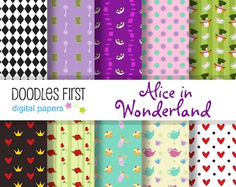 Wonderland Digital Paper Pack Includes 10 for Scrapbooking, Junk Journal, Paper Crafts, Crafters, Digital Prints