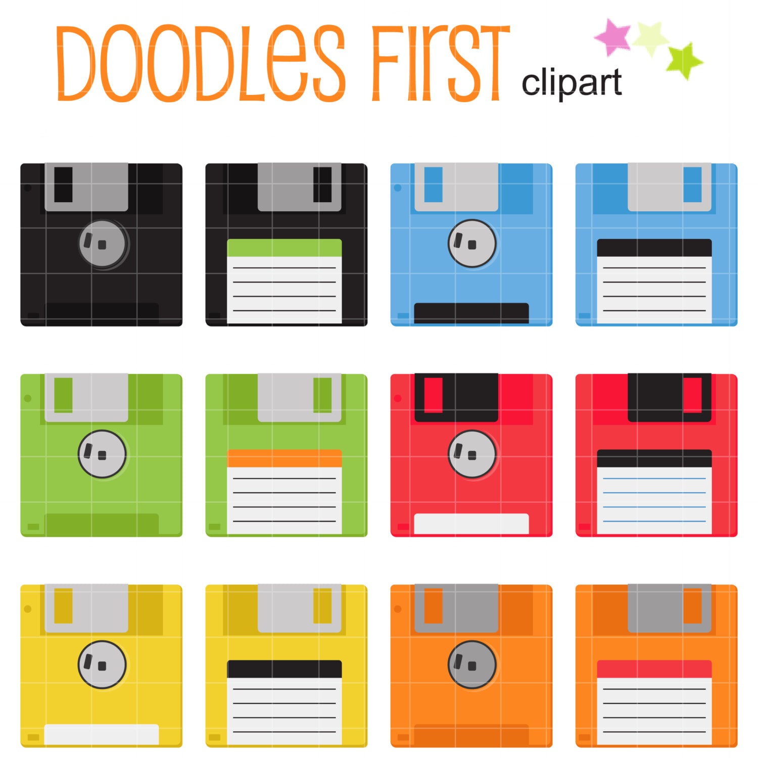 Retro Floppy Disks Clip Art for Scrapbooking Card Making Cupcake Toppers Paper Crafts