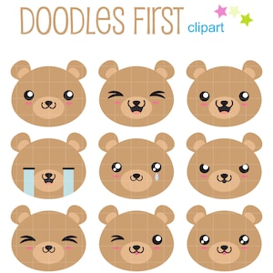 Kawaii Bear Faces Clip Art for Scrapbooking Card Making Cupcake Toppers Paper Crafts