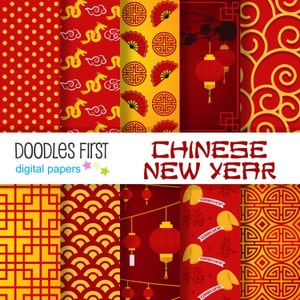 Chinese New Year Digital Paper Pack Includes 10 for Scrapbooking Paper Crafts, Digital Papers, Backgrounds, Journaling, SVG, PNG, jpg image 1