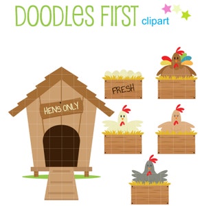Chicken Coop Set Digital Clipart pour Scrapbooking, Cricut Cut Files, Sublimation, Card & Sticker Making, Paper Crafts, SVG, PNG, jpg