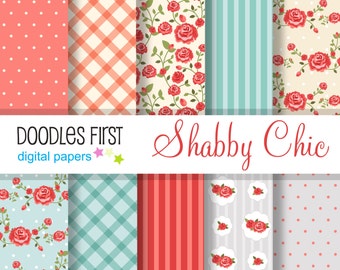 Shabby Chic Vintage Rose Pastels Paper Pack Includes 10 for Scrapbooking, Paper Crafts, Junk Journal and Crafting