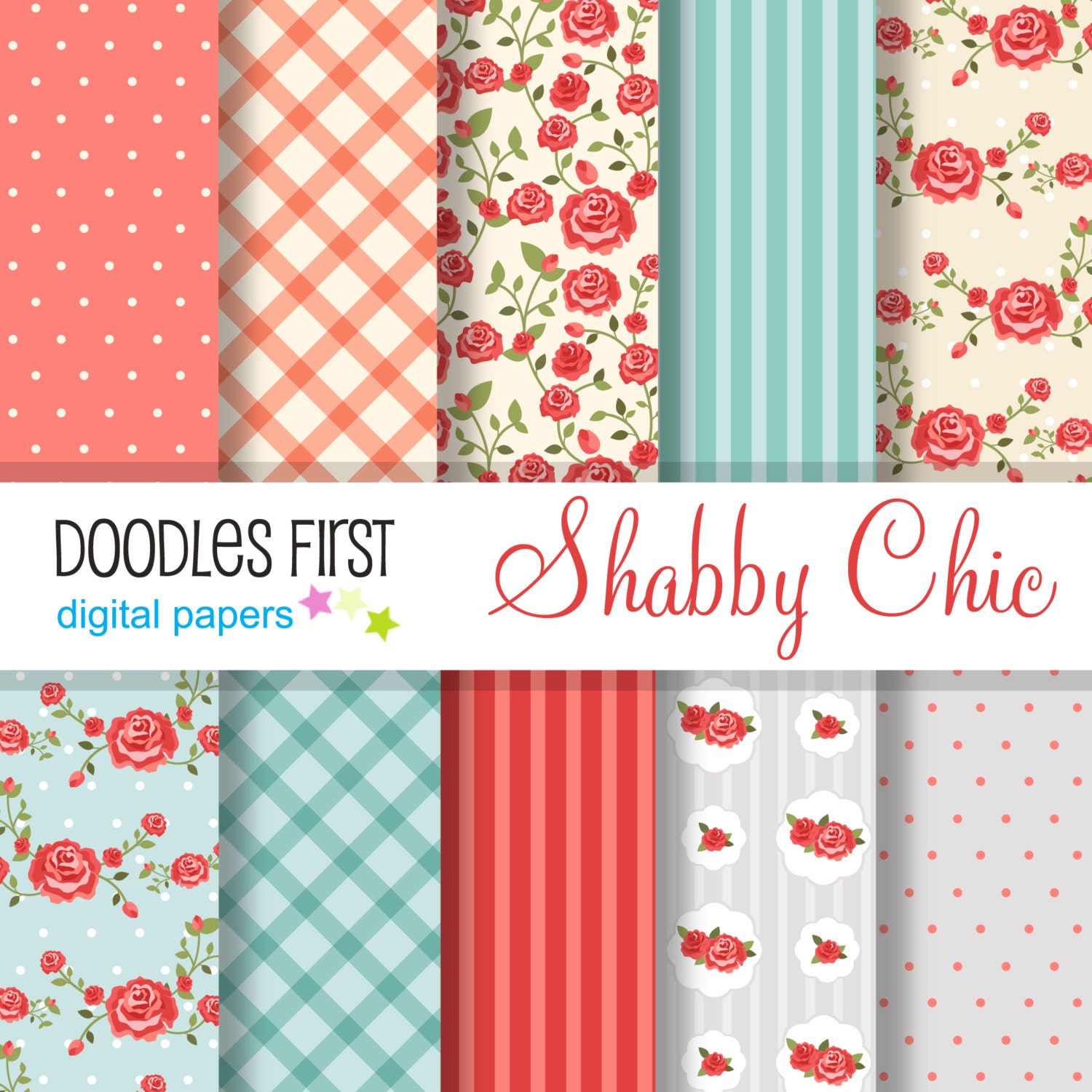 Shabby Chic Vintage Rose Pastels Paper Pack Includes 10 for Scrapbooking, Paper Crafts, Junk Journal and Crafting
