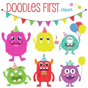 Monster Birthday Bash digitale Clipart für Scrapbooking, Cricut Cut Dateien, Sublimation, Card Making, Crafters, Paper Crafts, SVG, PNG, jpg