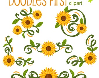 Classic Sunflowers Corners and Borders Digital Clip Art for Scrapbooking Card Making Cupcake Toppers Paper Crafts