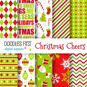 Christmas Cheers Digital Paper Pack Includes 10 for Scrapbooking Paper Crafts, Sublimation, Digital Papers, Backgrounds, Printables