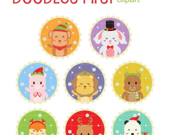 Baby Animal Christmas Stamps Digital Clip Art for Scrapbooking Card Making Paper Crafts