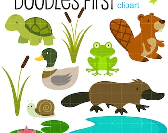 Teich Leben Clipart: Sumpf Tiere, Pflanzen Grafik (SVG, PNG, JPG)