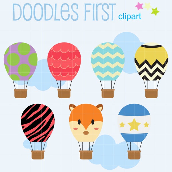 Funky Hot air Balloons Digital Clip Art for Scrapbooking Card Making Cupcake Toppers Paper Crafts