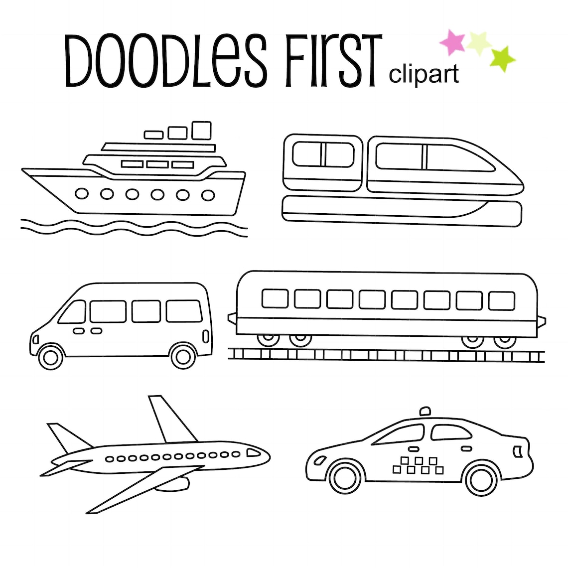 Transportation Outline Drawing Digital Clip Art for Etsy