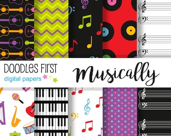 Musical Scrapbook Paper, Music Notes, Instruments (Digital Download)