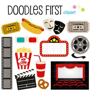 Imágenes prediseñadas digitales de noche de cine para álbumes de recortes, fabricación de tarjetas, cupcakes, manualidades de papel