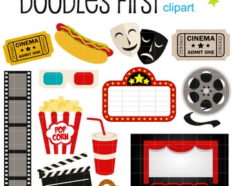 Movie Night Digital Clip Art for Scrapbooking Card Making Cupcake Toppers Paper Crafts