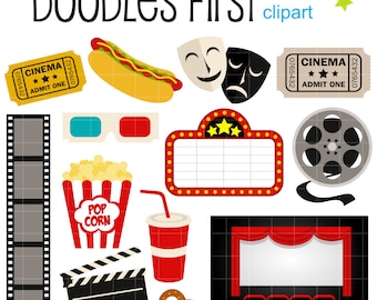 Movie Night Digital Clip Art for Scrapbooking Card Making Cupcake Toppers Paper Crafts