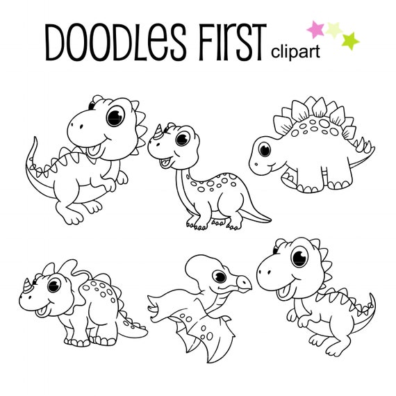 Cute Dinosaur Outline Drawings Clip Art for Scrapbooking Card - Etsy Australia Cute Dinosaur Outline Drawings Clip Art for Scrapbooking Card - Etsy Australia
