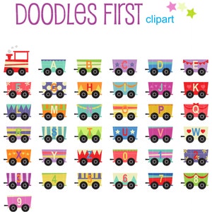 Conjunto de alfabeto y números de tren, imágenes prediseñadas digitales para álbumes de recortes, fabricación de tarjetas, adornos para cupcakes, manualidades de papel