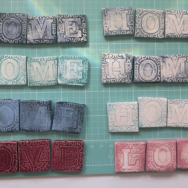 Handmade mosaic word tiles or magnets