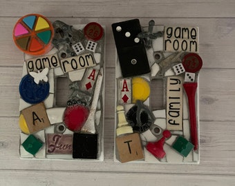 Mosaic switch plate covers, game room, decor