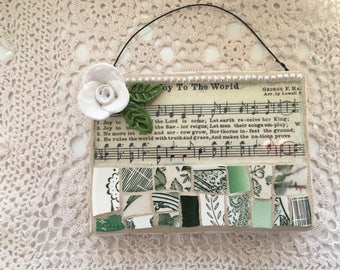 Mosaic mixed media Christmas music wall hanging