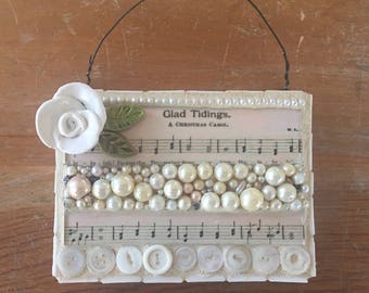 Mosaic mixed media Christmas music wall hanging