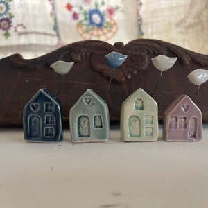 Tiny ceramic house, miniature, bird