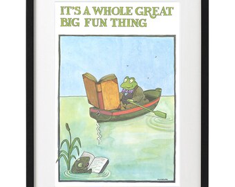 Frog Rowing a Boat and Reading a Book Poster Art Print - 1972