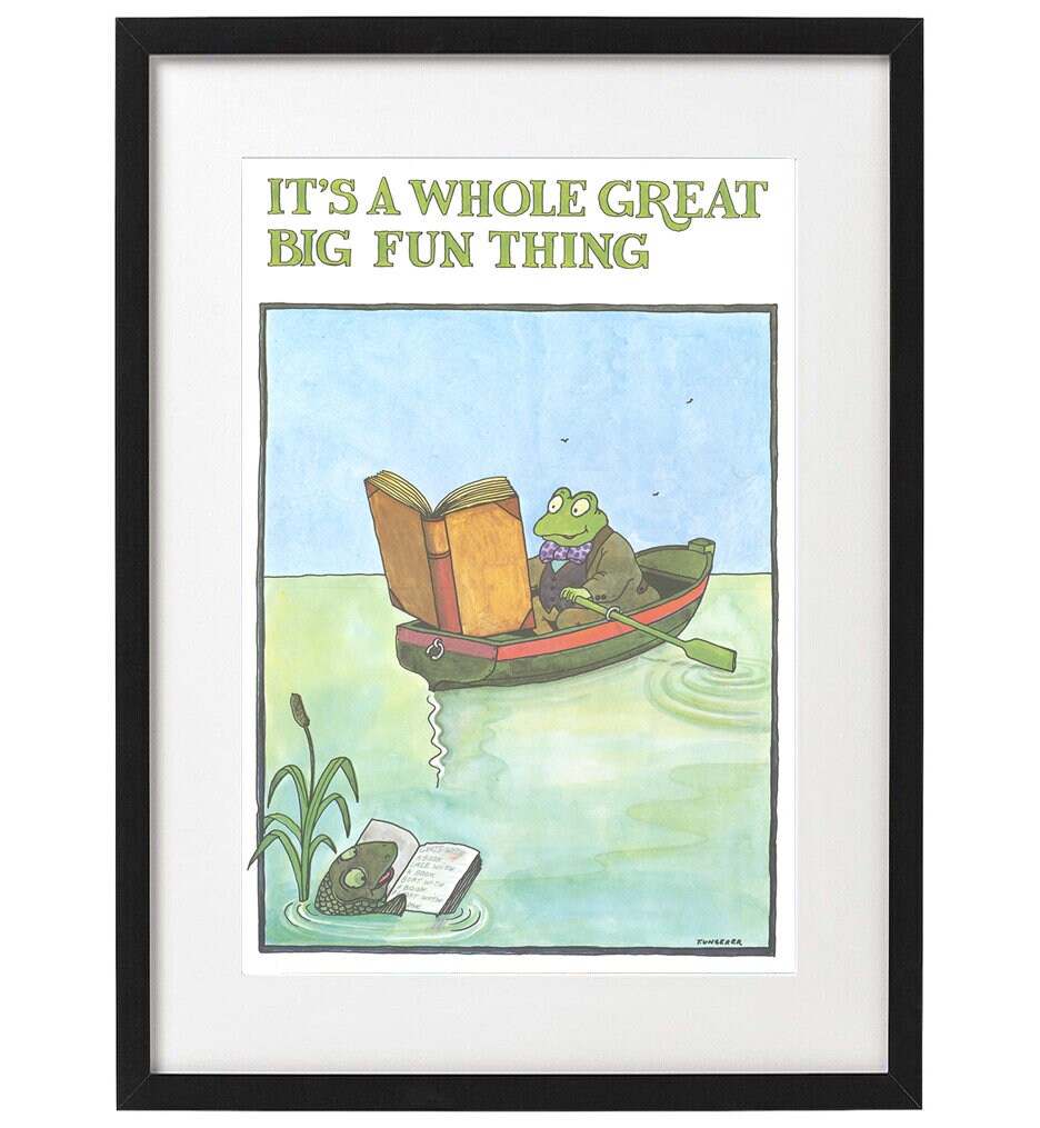 Frog Rowing a Boat and Reading a Book Poster Art Print - 1972 Vintage ...