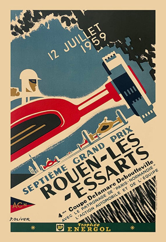 Seventh Grand Prix - Rouen-les-essarts 1959 Poster Art Print Vintage
