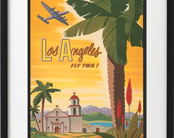 Los Angeles - fly TWA Travel Poster Art Print - 1950