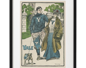 Yale Students with Bulldog 1902 Poster Art Print Vintage