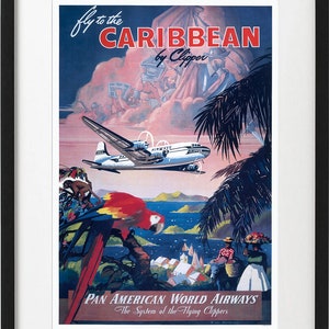 Fly to the Caribbean by Clipper. Pan American World Airways Travel Poster Art Print - 1940 Vintage