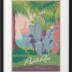 Discover Puerto Rico U.S.A. Where the Americas Meet Travel Poster Art Print - 1940 Vintage