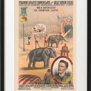 P.T. Barnum&#39;s Greatest Show on Earth, and Great London Circus Poster Art Print - 1879 Vintage
