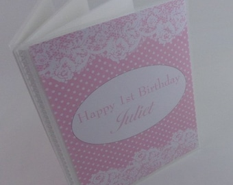 Personalized Photo Album 4x6 or 5x7 Pictures PERSONALIZED With Name Printed Wood and Lace IA#184