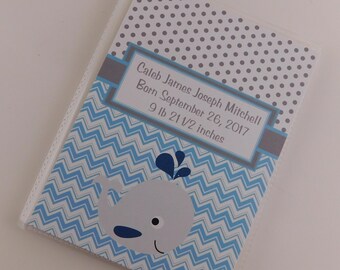 Baby Boy photo Album 4x6 or 5x7 Pictures Newborn Gift Grandmas Brag Book 821 Nautical Chevron Whale