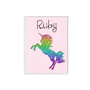 Unicorn Baby Nursery Wall Sign Print Room Canvas Girl Baby Shower Gift Personalized Name Birthday Present Framed Canvas Magic Sign D#042