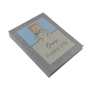 Baby Photo Album - Boy or Girl - Teddy Bear - Personalized Newborn Gift with Name - 4x6 or 5x7 Holds 52 pictures Pink or Blue IA#586