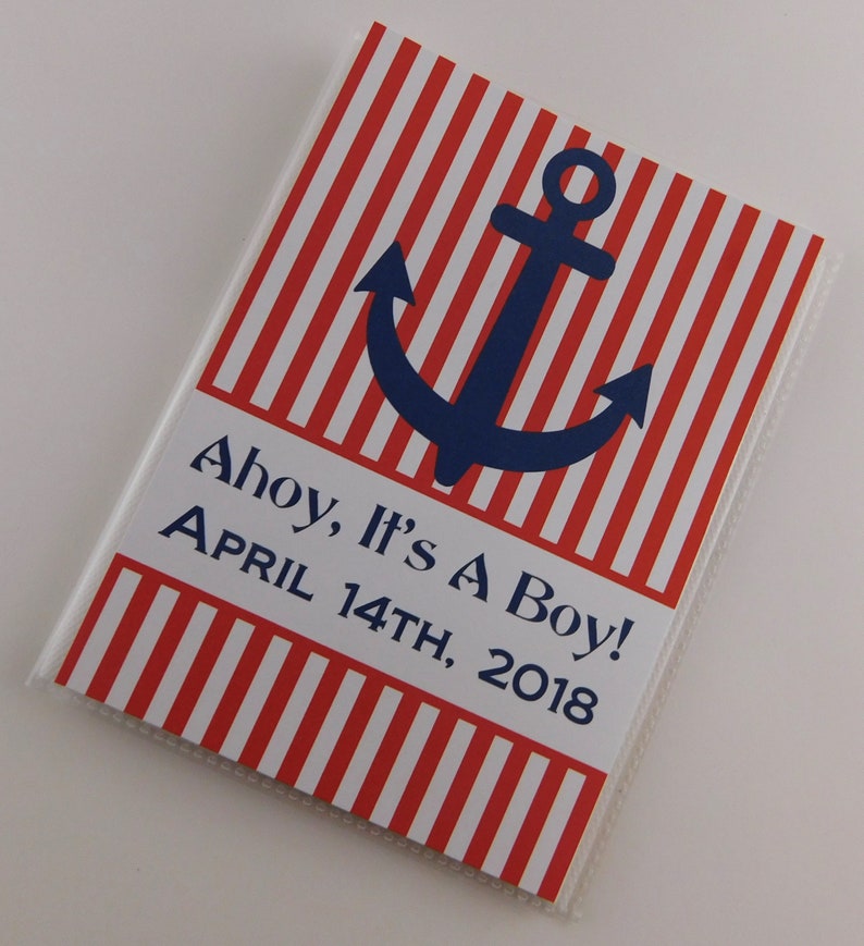 Baby Shower Advice Card Organizer Photo Album 4x6 or 5x7 Red Stripe Nautical Ahoy Navy Anchor Personalized Boy Baby Photo Album 868 image 1