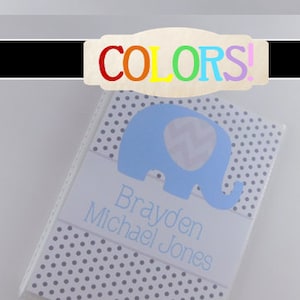 Baby Photo Album Boy Grandmas Brag Book 4x6 or 5x7 Picture Book Personalized Baby Shower Gift Elephant Blue Gray 226 -MORE COLORS