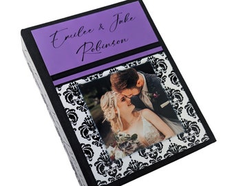 Personalized Wedding Photo Album: Black Damask, Linen Cover Bridal Shower Gift Choose Color 4x6 Pictures D#013