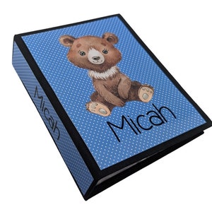 Baby Photo Album CHOOSE ANIMAL Boy Girl Blue Polka Dot 4x6 or 5x7 Picture Bear Horse Elephant Custom Personalized Name Shower Gift D#124