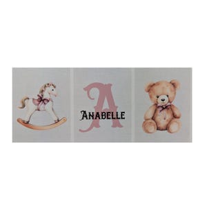 Rocking Horse Nursery Prints Wall Art Canvas Baby Girl Boy Picture Newborn Personalized Name Keepsake Shower Gift 5x7 or 8x10 D#256