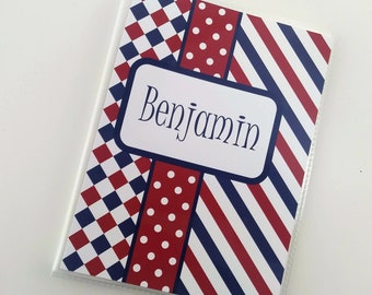 Photo Album Grandmas brag book Baby Boy Personalized Name Red Navy 4x6 or 5x7 picture IA#373