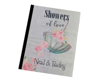 Wedding Bridal Shower Photo Album 4x6 or 5x7 Pictures Umbrella Shabby Flowers Baby Gift Personalized Name Present Bride Groom D#162