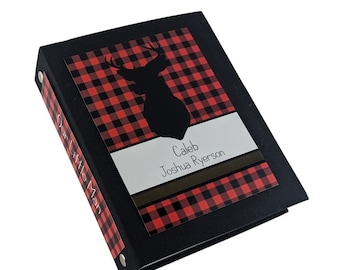 Buffalo Plaid Photo Album Deer Lumberjack 4x6 Pictures Hunting Camping Personalized Gift Red Black Checkered Check D#002