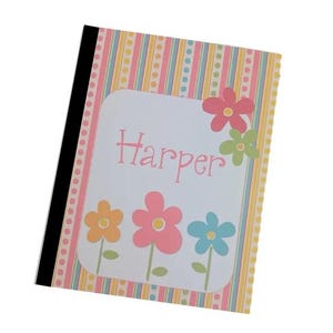 Girl Baby Photo Album, 4x6 or 5x7 Pictures, Spring Flower, Personalized Name D#149