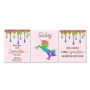 Unicorn Wall Print Sign Baby Nursery Decor Art Canvas Personalized Name Room Décor Girl Shower Gift Children Present Birthday Rainbow D#042