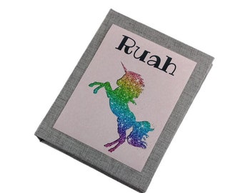 Unicorn Photo Album - Personalized Newborn Girl Baby Gift with Name -Birthday Baby Shower - 4x6 or 5x7 Holds 52 pictures IA#016